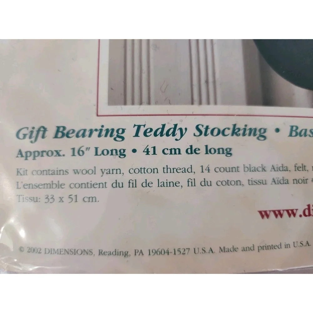 UNOPENED Dimensions Counted Cross Stitch Gift Bearing Teddy Bear Stocking 8682